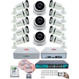 Ip Güvenlik Kamera Seti - 3 iç Mekan Ip Kamera, 10 Dış Mekan Ip Kamera, 2tb H.d.d, 16 kanal Nvr, Gece Görüş, Uzaktan Izleme, Hareket Tabiki, Insan Tes - Beyaz