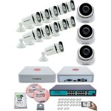 Ip Güvenlik Kamera Seti - 3 iç Mekan Ip Kamera, 11 Dış Mekan Ip Kamera, 2tb H.d.d, 16 kanal Nvr, Gece Görüş, Uzaktan Izleme, Hareket Tabiki, Insan Tes - Beyaz