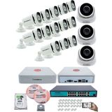Ip Güvenlik Kamera Seti - 3 iç Mekan Ip Kamera, 13 Dış Mekan Ip Kamera, 2tb H.d.d, 16 kanal Nvr, Gece Görüş, Uzaktan Izleme, Hareket Tabiki, Insan Tes - Beyaz