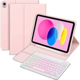 Ipad 10.nesil 10.9 Için Tablet Klavyeli Kılıf Bluetoot Işıklı Kalem Bölmeli Standlı Manyetik Klavye - Pembe