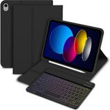 Ipad 10.nesil 10.9 Için Tablet Klavyeli Kılıf Bluetoot Işıklı Kalem Bölmeli Standlı Manyetik Klavye - Siyah