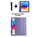 İpad 10. Nesil Kılıf/Ekran Koruyucu/Kalem Seti Silikon Arka Kapak Stand Olan Uyku Modlu Case Lavanta