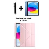 İpad 10. Nesil Kılıf/Ekran Koruyucu/Kalem Seti Silikon Arka Kapak Stand Olan Uyku Modlu Case Pembe