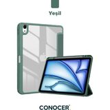 iPad 7. 8. 9. Nesil 10.2" Inç Tablet Kılıfı Kalem Bölmeli, Uyku Modlu, Katlanır, Tri Folding Stand - Koyu Yeşil