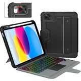 iPad A16 11./ipad Için 10. Nesil Klavyeli Kılıf 10.9 Inç, Slayt Kamera Kapağı, iPad 10. Nesil Için 7 Renkli Arkadan Aydınlatmalı Çıkarılabilir Stand Klavye, Çoklu Dokunmatik Izleme Dörtgeni