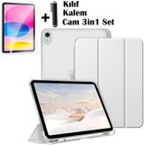iPad (A16) 11 Nesil 11 Inç 2025, iPad 10 Nesil 10,9 Inç 2022 Uyumlu Tablet Kılıfı Akıllı Smart Uyku Modlu Katlanabilir Arkası Renkli Standlı Kılıf +Ekran Koruyucu Cam+Kalem 3'lü Set A3354 A3355 A3356 - iPad 11.Nesil, 10.Nesil - Açık Gri