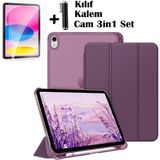 iPad (A16) 11 Nesil 11 Inç 2025, iPad 10 Nesil 10,9 Inç 2022 Uyumlu Tablet Kılıfı Akıllı Smart Uyku Modlu Katlanabilir Arkası Renkli Standlı Kılıf +Ekran Koruyucu Cam+Kalem 3'lü Set A3354 A3355 A3356 - iPad 11.Nesil, 10.Nesil - Mor