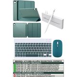 İpad Air 11 M2 M3 M4 Çip Air 4./5./6. Nesil Kılıf Avuç İçi Red Kalem Bluetooth Klavye Mouse Seti Koyu Yeşil