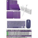 İpad Air 11 M2 M3 M4 Çip Air 4./5./6. Nesil Kılıf Avuç İçi Red Kalem Bluetooth Klavye Mouse Seti Mor