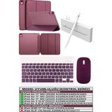 İpad Air 11 M2 M3 M4 Çip Air 4./5./6. Nesil Kılıf Avuç İçi Red Kalem Bluetooth Klavye Mouse Seti Mürdüm