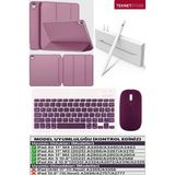 İpad Air 11 M2 M3 M4 Çip Air 4./5./6. Nesil Kılıf Avuç İçi Red Kalem Bluetooth Klavye Mouse Seti Smoke Purple
