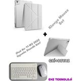 iPad Air 11 M3 2025 Uyumlu Standlı Tablet Kılıfı + Bluetooth Klavye Mouse Set - Gri