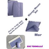 iPad Air 11 M3 2025 Uyumlu Standlı Tablet Kılıfı + Bluetooth Klavye Mouse Set - Lavanta