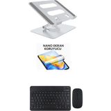iPad Air 2 9.7 2017 Uyumlu Stand Ekran Koruyucu Klavye Mouse Set - Siyah