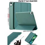 Ipad Air 6 11 Inç M2 Çip 2024 Uyumlu Tablet Kılıfı İnce Tasarım Smart Cover Standlı Akıllı Kapak Koyu Yeşil
