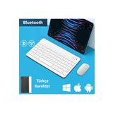 iPad Air 6. / Air 7. Nesil 11" Tablet İçin Uyumlu Slim Şarjlı Türkçe Bluetooth Klavye ve Mouse Seti Beyaz