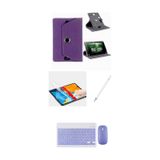İpad Mini 2 Uyumlu 4in1 Set Klavye Mouse Kılıf Kalem Ekran Koruyucu mor