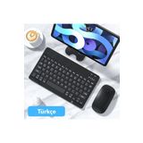 iPad Mini 7. Nesil 8.3" Tablet İçin Uyumlu Slim Şarjlı Türkçe Bluetooth Klavye ve Mouse Seti Siyah
