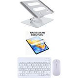 iPad Pro 11 2.nesil Uyumlu Stand Ekran Koruyucu Klavye Mouse Set - Beyaz