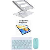 iPad Pro 11 2018 Uyumlu Stand Ekran Koruyucu Klavye Mouse Set - Mavi