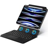 iPad Pro 11 2024 Uyumlu Fuchsia Touch Padli Bluetoothlu Klavyeli Standlı Tablet Kılıfı - Siyah