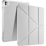 iPad Pro 13 2024 Uyumlu Kalem Bölmeli Akıllı Uyku Modlu Trifolding A2925 / A2926 Tablet Kılıfı - Gri