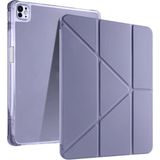 iPad Pro 13 2024 Uyumlu Kalem Bölmeli Akıllı Uyku Modlu Trifolding A2925 / A2926 Tablet Kılıfı - Lavendery Gray