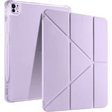iPad Pro 13 2024 Uyumlu Kalem Bölmeli Akıllı Uyku Modlu Trifolding A2925 / A2926 Tablet Kılıfı - Lila