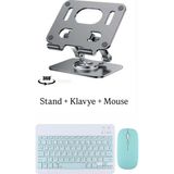 iPad Pro 13 Inç M4 (2024) Uyumlu Stand Klavye ve Mouse Set - Mavi