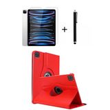 İpad Pro 4. Nesil M2 2022 11 Inç 360° Dönebilen Standlı Tablet Kılıfı Ekran Koruyucu Ve Kalem Seti Kırmızı