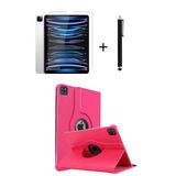 İpad Pro 4. Nesil M2 2022 11 Inç 360° Dönebilen Standlı Tablet Kılıfı Ekran Koruyucu Ve Kalem Seti Koyu Pembe
