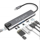 Ipad Pro 8 In 1 Ethernet Sd USB Type C Hub HDMI Girişli Çevirici - Gri