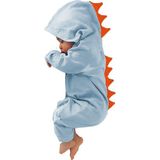 İpek Atlas Kız Erkek Bebek ve Çocuk Kapüşonlu Müslin Dinozor Tulum - 04G-Mavi - 3 Yaş