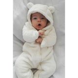 İpek Atlas Kız Erkek Bebek ve Çocuk Pofuduk Kumaş Peluş Tulum - Beyaz - Krem - 4 Yaş