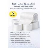 İpek Flaster 5 Cm X 5 M 10 Adet Sabitleme Bandı Hipoalerjenik Yapışkanlı Cerrahi Flaster