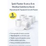 İpek Flaster 5 Cm X 5 M 5 Adet Sabitleme Bandı Hipoalerjenik Yapışkanlı Cerrahi Flaster