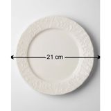 İpek Porselen 6 Kişilik Kabartma Desen Pera Pasta Tabağı 21cm Krem Rengi