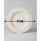 İpek Porselen 6 Kişilik Kabartma Desen Pera Yemek Tabağı 21CM Krem Rengi