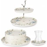 İpek Porselen 6 Kişilik Porselen Toledo 21 Prc Pasta Takımı Dijital Flora Desen Ipek - 28 cm