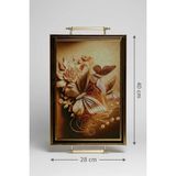 İpek Porselen Altın Kelebek Desenli 40X28CM Metal Kulplu Lüks Sunum ve Servis Tepsisi