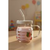 İpek Porselen Karpuz Desenli Cam Pipetli Borosilikat Cam Kupa 610 ml - Beyaz