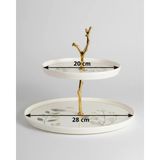İpek Porselen Nodric Kenar Toledo Iki Katlı Kurabiyelik -Şekerlik 28CM - 20CM Arte Desen - Krem - 100 ml