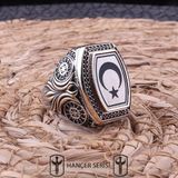 İpek Silver 925 Ayar Gümüş Ay Yıldız Desenli Erkek Yüzük