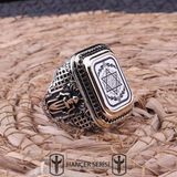 İpek Silver 925 Ayar Gümüş Mühr-i Süleyman Desenli Desenli Erkek Yüzük