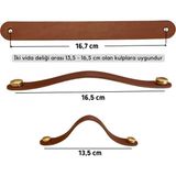 ipekbazaar 2 Adet Hakiki Deri Modern Çekmece Dolap Kulpu, Deri Kulp, Mobilya Banyo Mutfak Dolabı Kulpları - 16.7 cm - Orta Açık Kahverengi