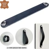 İpekbazaar 2 Adet Hakiki Deri Modern Çekmece Dolap Kulpu, Deri Kulp, Mobilya Banyo Mutfak Dolabı Kulpları - 16.7 cm - Siyah