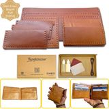 Ipekbazaar El Yapımı Deri Cüzdan DIY Seti, Bordo Renk, Kendin Yap Erkek Cüzdan (KUTULU DIY SET, Konyak)