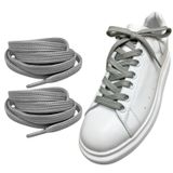 ipekbazaar Exclusive 120 cm Yassı Spor Ayakkabı Bağcığı, Çift Katmanlı Örgülü Sneakers Bağcık, 1 Çift (Açık Gri)