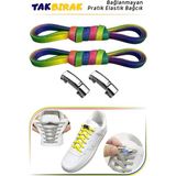 İpekbazaar Takbırak Mıknatıslı Lastikli Ayakkabı Bağcığı, Akıllı Bağcık, Bot, Çocuk, Spor Converse Nike Bağcık - Gökkuşağı