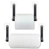 Ipekbazaar Yapışkanlı Ahşap & Deri Tuvalet Kağıtlığı ve Kağıt Havluluk | Banyo Peçetelik, WC Kağıtlık, Dolap Altı Havlu Askısı (Siyah, 2'li Set)